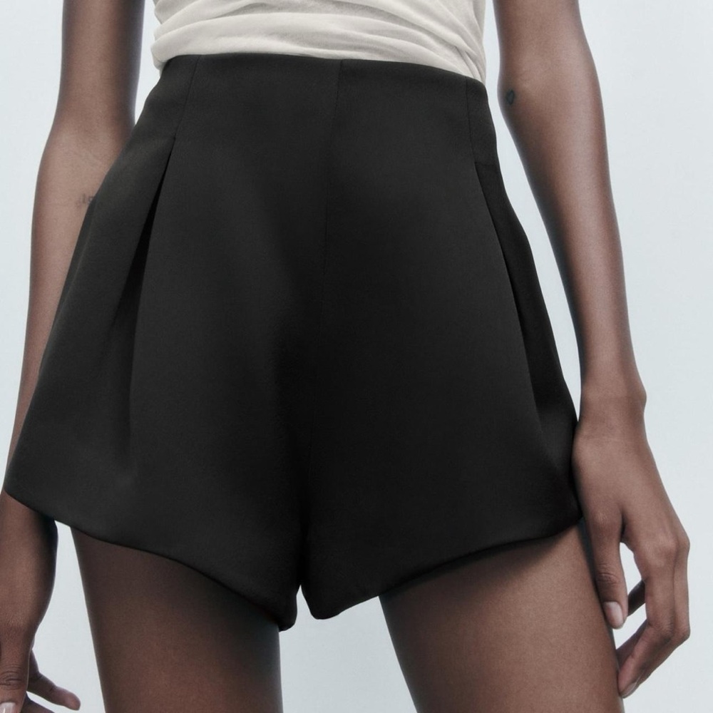 Zara Satin High Waisted Shorts in Black